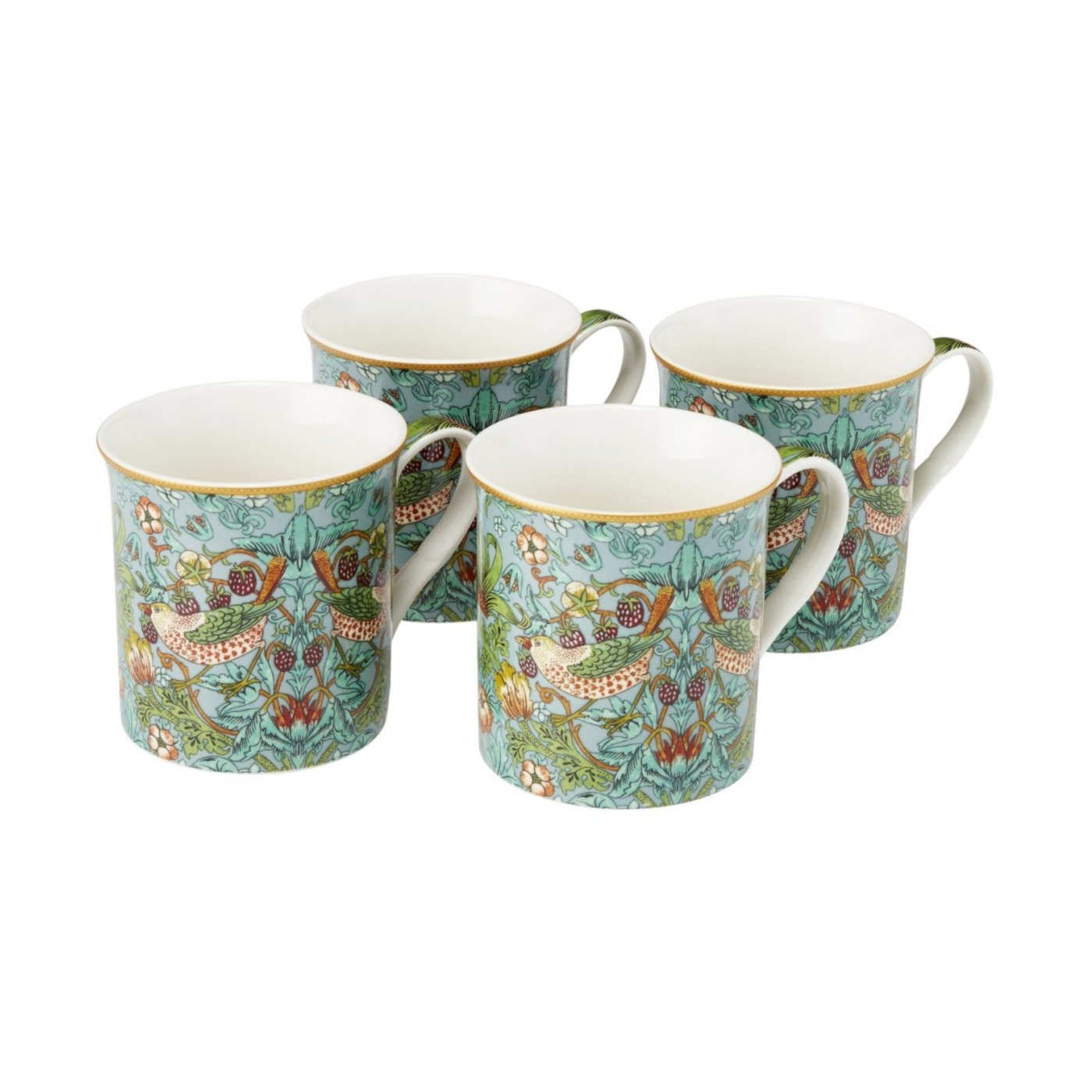 William Morris Co. Aqua Strawberry Thief Mugs 220ml (Set of 4) | Minimax