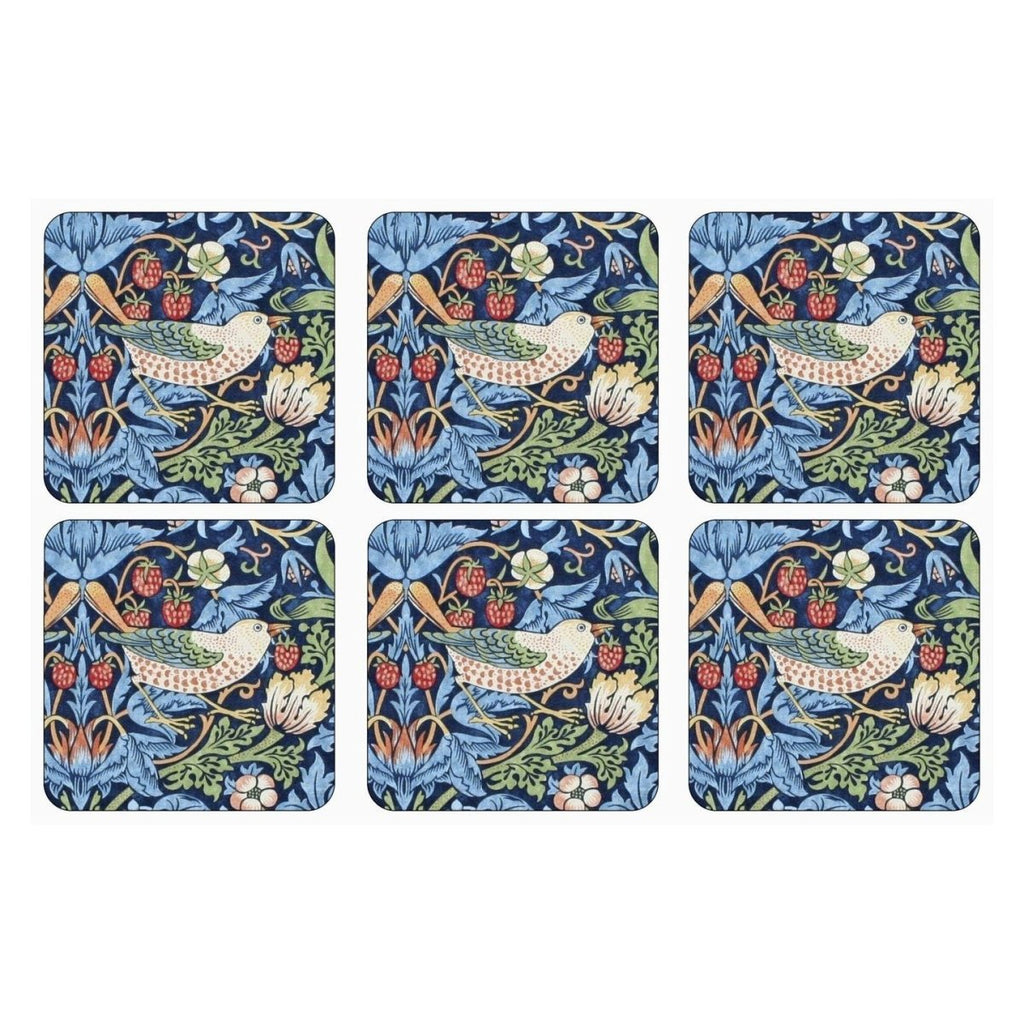 Strawberry Thief Set of 6 Blue Coasters - Minimax